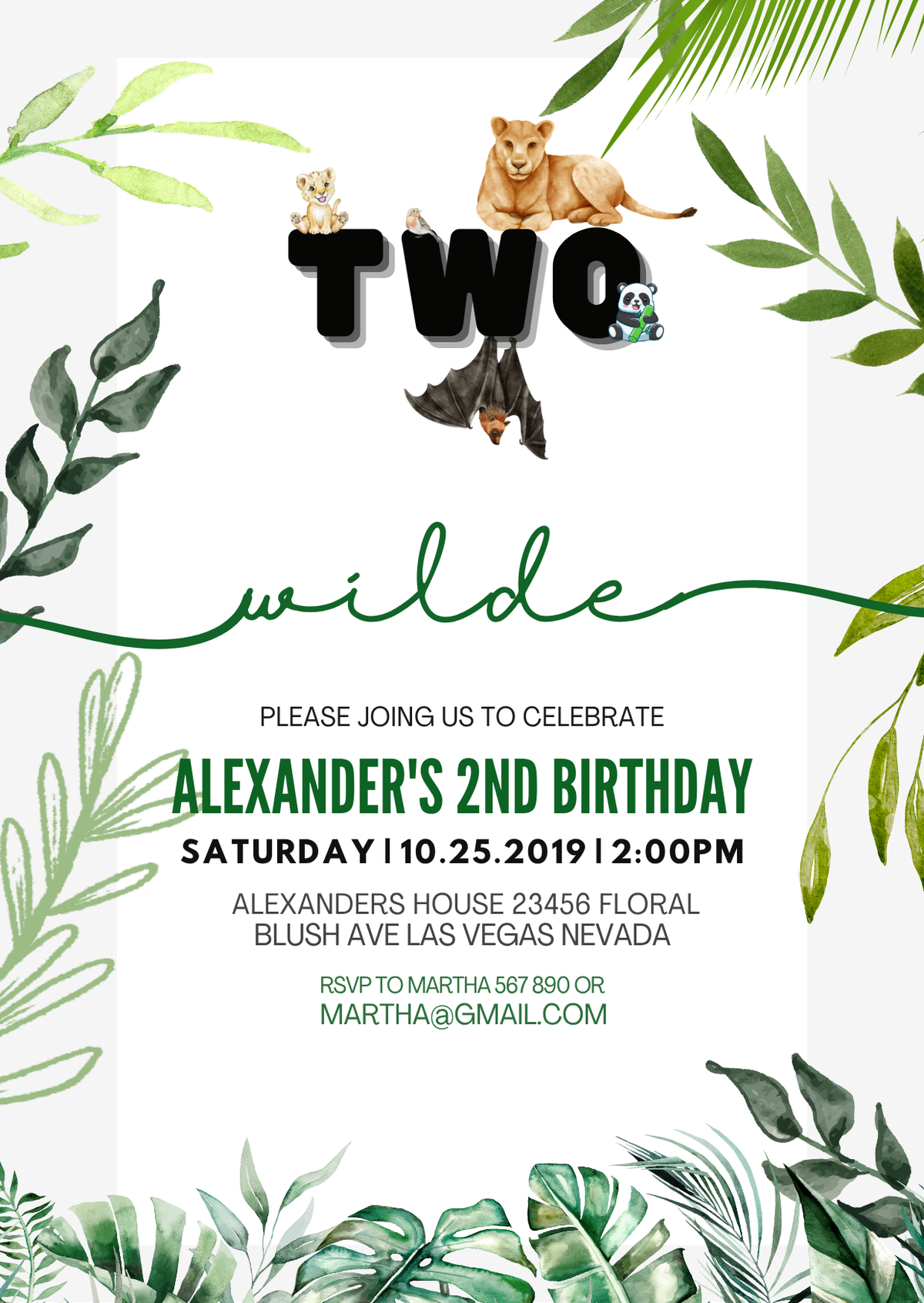 Wild Jungle Adventure Birthday Digital Invitation - Wild Jungle Theme party Card Invites