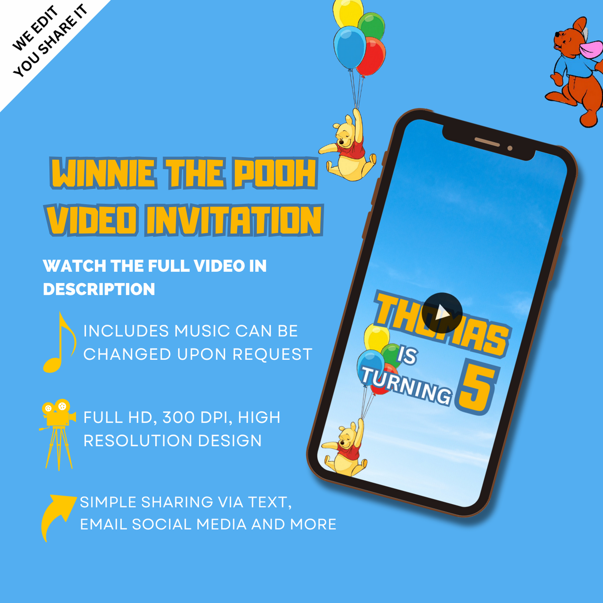 Winnie the Pooh Baby Shower Digital Invitation – Adorable Theme Video Invite